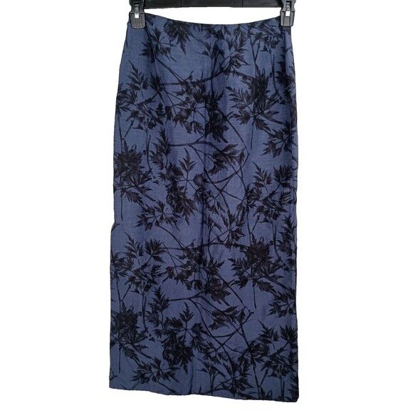 Dana Buchman Maxi Skirt Y2K Side Slit Blue Asian Print Size 4 Linen Silk Blend - Picture 2 of 13